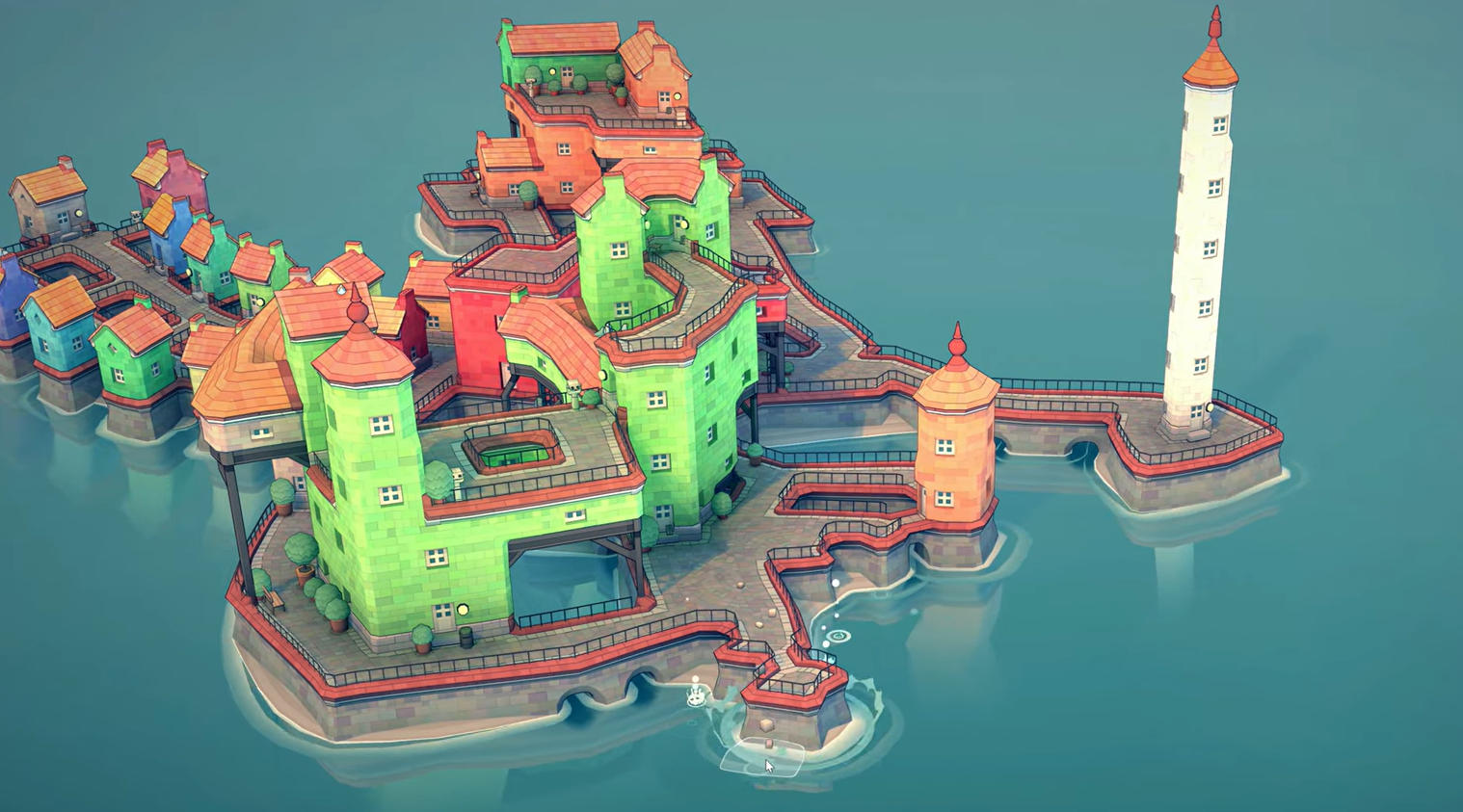 Townscaper seaside village with bridges and canals